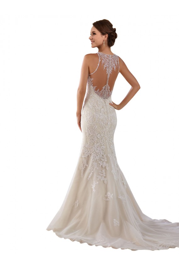 Chapel Train Sleeveless Lace Ivory Mermaid Bridal Gown Colchester