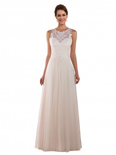 Chapel Train Sleeveless Tulle & Lace Ivory A-Line Boho Wedding Dress Colchester