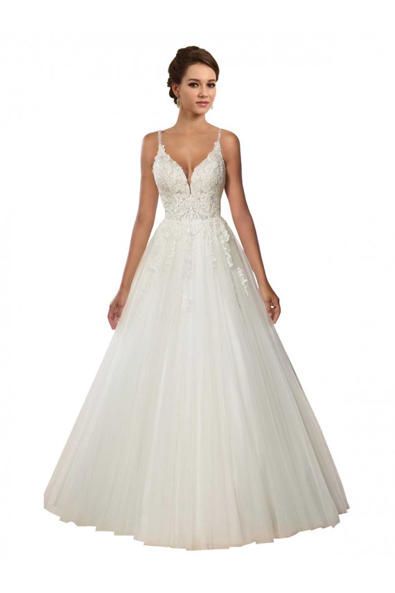 Chapel Train Sleeveless Tulle & Lace Ivory Ball Gown Boho Wedding Dress Colchester