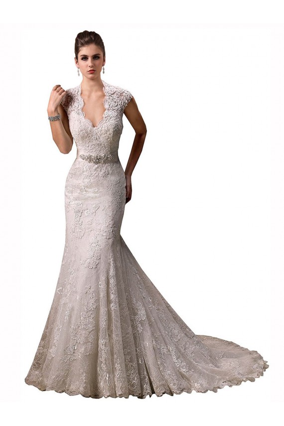 Chapel Train Cap Sleeves Lace Ivory Mermaid Wedding Dresses Colchester