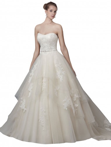 Chapel Train Sleeveless Tulle & Lace Ivory Scoop Neck Ball Gown Wedding Dress Colchester