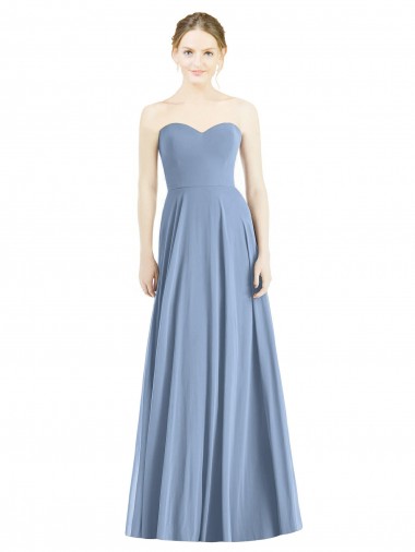 Long Sleeveless Soft Chiffon Dusty Blue Sweetheart A-Line Evening Dress / Bridesmaid Dress Colchester