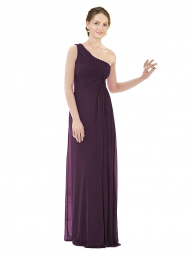 Long Sleeveless Soft Chiffon Grape One Shoulder A-Line Evening Dress / Bridesmaid Dress Colchester