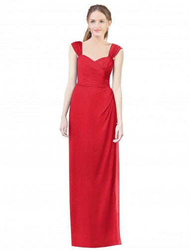 Long Cap Sleeves Soft Chiffon Red A-Line Formal Dress / Bridesmaid Dress Colchester