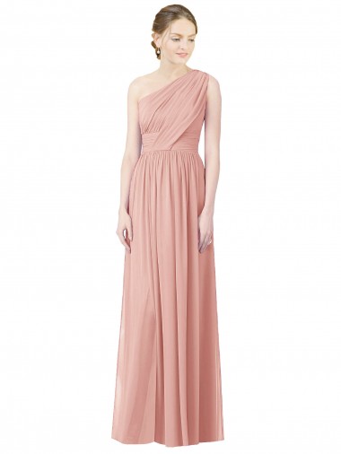 Long Sleeveless Soft Chiffon Bliss Pink One Shoulder A-Line Bridesmaid Dress Colchester