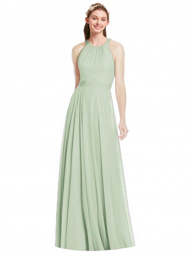 Long Sleeveless Chiffon Sage A-Line Bridesmaid Dress / Evening Dress Colchester