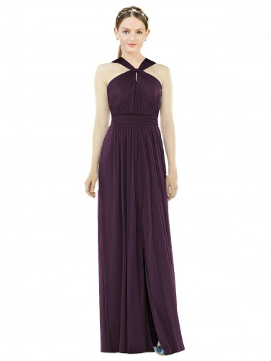 Long Sleeveless Soft Chiffon Grape A-Line Semi Formal Evening Dress / Bridesmaid Dress Colchester