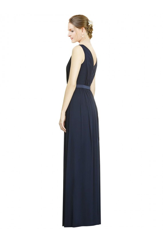 Long Sleeveless Chiffon Dark Navy V-Neck A-Line Bridesmaid Gowns Colchester