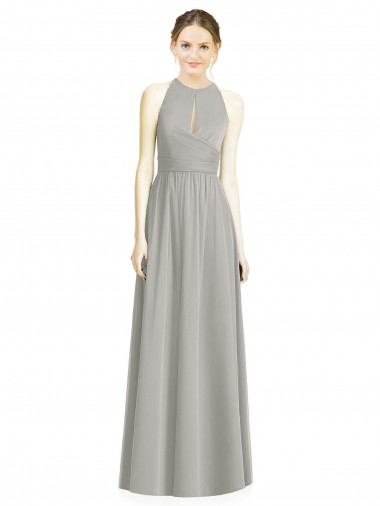 Long Sleeveless Chiffon Silver Halter Neck A-Line Bridesmaid Dress / Evening Dress Colchester