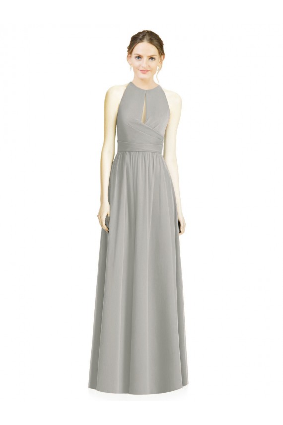 Long Sleeveless Chiffon Silver Halter Neck A-Line Bridesmaid Dress / Evening Dress Colchester