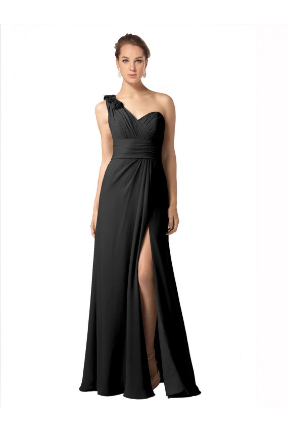 Long Sleeveless Soft Chiffon Black A-Line Bridesmaid Dress / Formal Dress Colchester