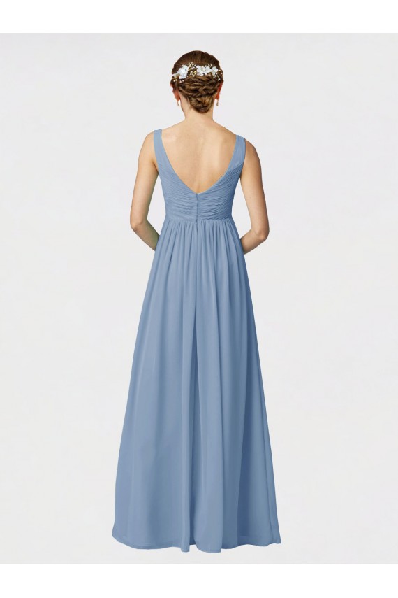 Long Sleeveless Soft Chiffon Dusty Blue A-Line Bridesmaid Gown Colchester