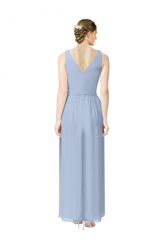 Long Sleeveless Soft Chiffon Periwinkle V-Neck A-Line Bridesmaid Dress Colchester