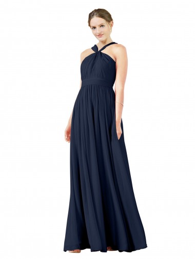 Long Sleeveless Chiffon Dark Navy Princess Bridesmaid Gowns Colchester