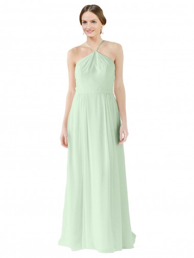 Long Sleeveless Soft Chiffon Sage Halter Neck A-Line Bridesmaid Dress Colchester