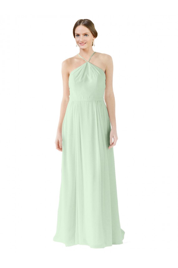 Long Sleeveless Soft Chiffon Sage Halter Neck A-Line Bridesmaid Dress Colchester