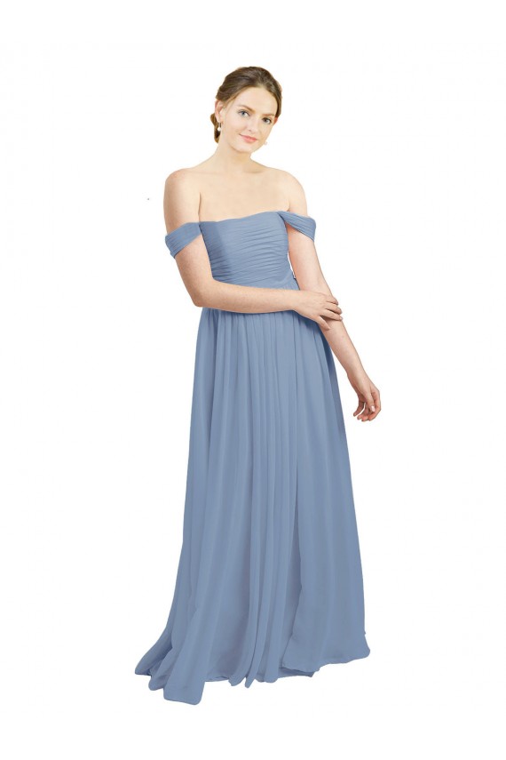 Long Sleeveless Soft Chiffon Dusty Blue A-Line Formal Dress / Bridesmaid Dress Colchester