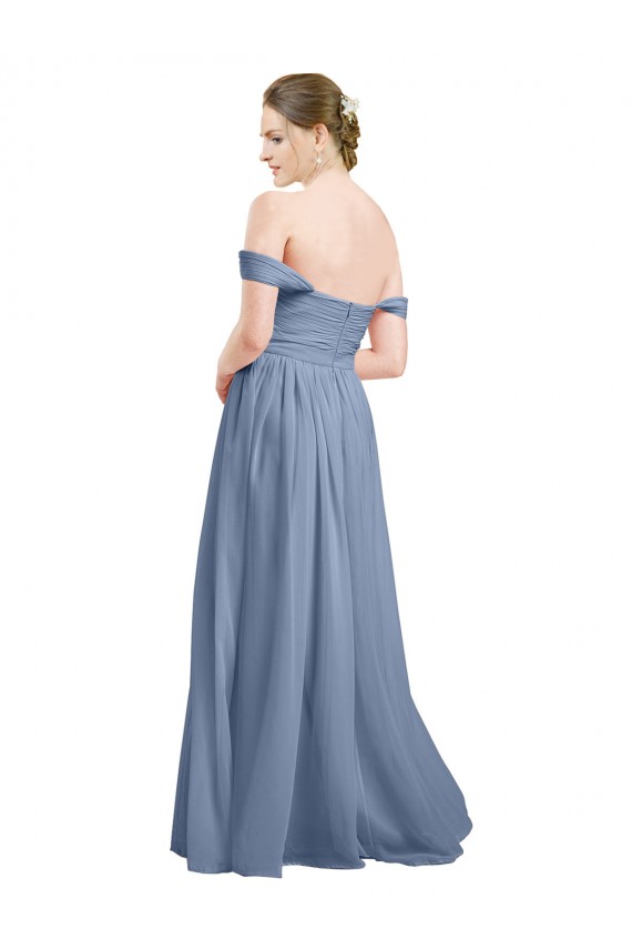 Long Sleeveless Soft Chiffon Dusty Blue A-Line Formal Dress / Bridesmaid Dress Colchester