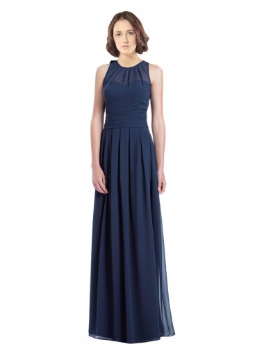 Long Floor Length Sleeveless Chiffon Dark Navy Halter Neck A-Line Bridesmaid Dress Colchester