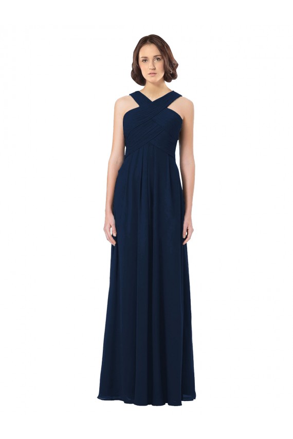 Long Floor Length Sleeveless Chiffon Dark Navy Off the Shoulder A-Line Bridesmaid Dress Colchester