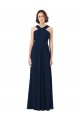 Long Floor Length Sleeveless Chiffon Dark Navy Off the Shoulder A-Line Bridesmaid Dress Colchester