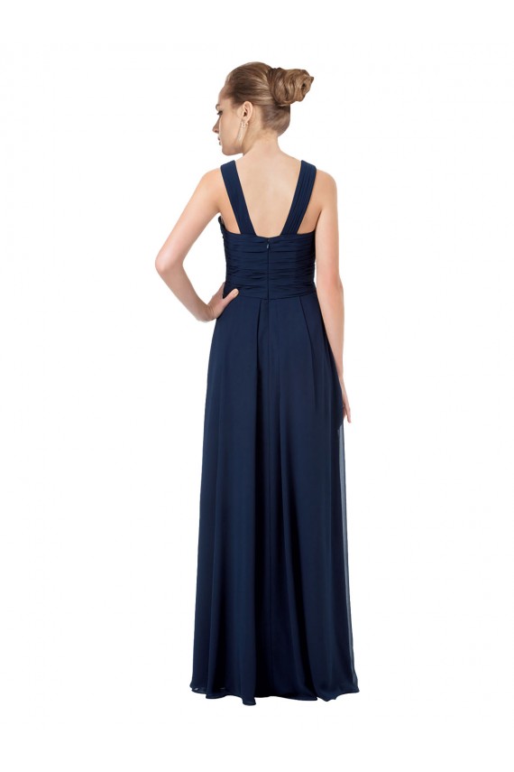 Long Floor Length Sleeveless Chiffon Dark Navy Off the Shoulder A-Line Bridesmaid Dress Colchester