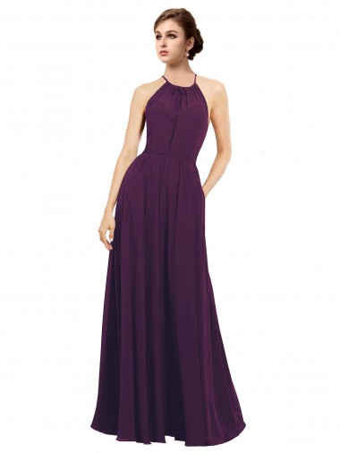 Long Sleeveless Chiffon Grape Halter Neck A-Line Bridesmaid Dress / Evening Dress Colchester