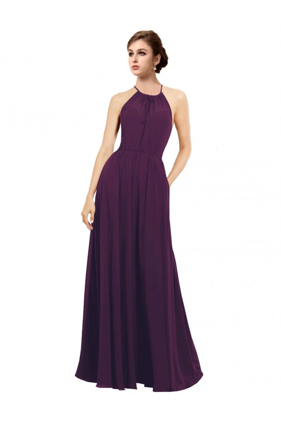 Long Sleeveless Chiffon Grape Halter Neck A-Line Bridesmaid Dress / Evening Dress Colchester