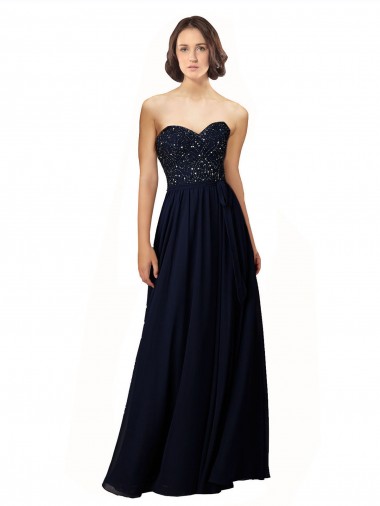 Long Sleeveless Soft Chiffon Dark Navy Sheath Bridesmaid Dress / Formal Dress Colchester