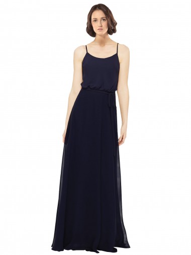 Long Sleeveless Soft Chiffon Dark Navy Sheath Bridal Party Dress Colchester