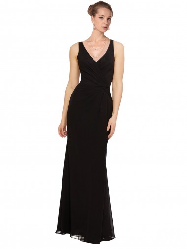 Long Sleeveless Soft Chiffon Black Sheath Bridesmaid Gown Colchester