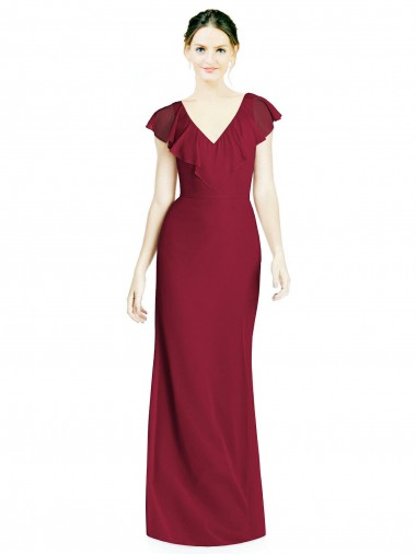 Long Sleeveless Soft Chiffon Burgundy Trumpet Bridesmaid Dress Colchester