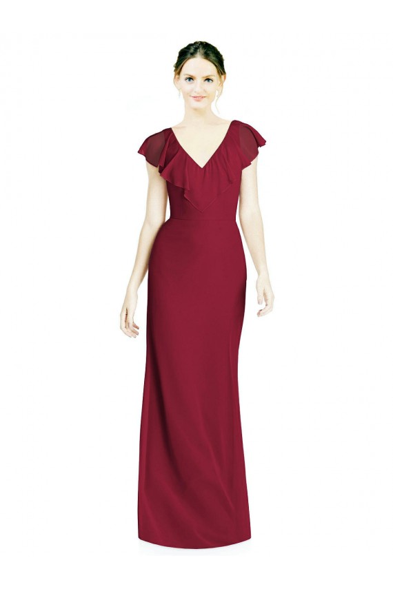 Long Sleeveless Soft Chiffon Burgundy Trumpet Bridesmaid Dress Colchester