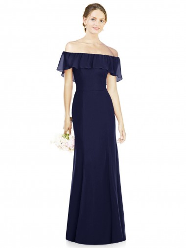 Long Sleeveless Soft Chiffon Dark Navy Trumpet Bridesmaid Dress Colchester