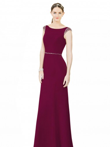 Long Sleeveless Soft Chiffon Burgundy Boat Neck A-Line Bridesmaid Dress Colchester