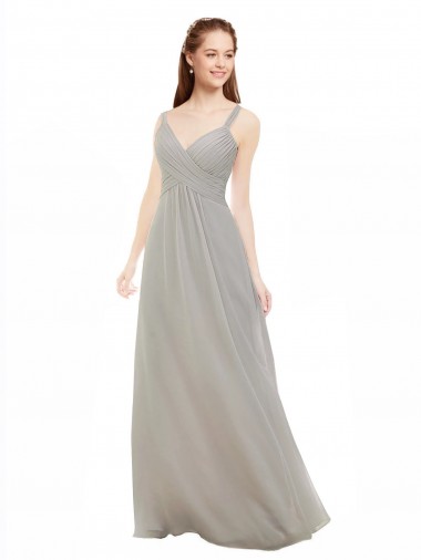 Long Sleeveless Soft Chiffon Silver Spaghetti Straps A-Line Bridesmaid Dress Colchester