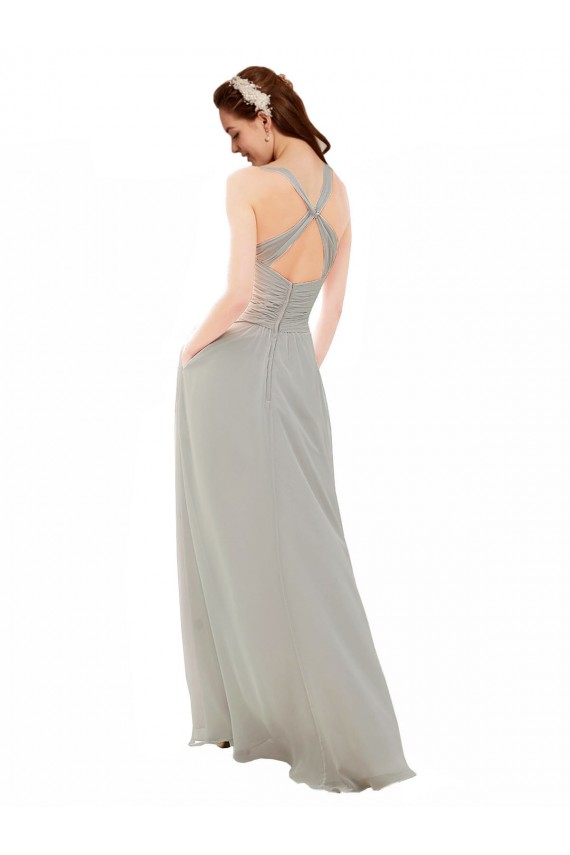 Long Sleeveless Soft Chiffon Silver Spaghetti Straps A-Line Bridesmaid Dress Colchester