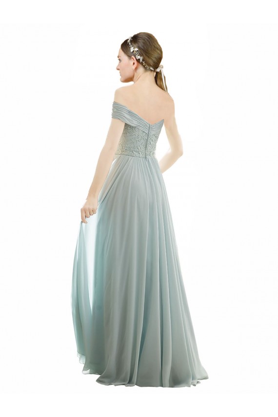 Long Cap Sleeves Soft Chiffon & Lace Sea Glass A-Line Bridesmaid Dress Colchester