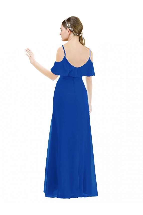 Long Cold Shoulder Soft Chiffon Royal Blue A-Line High Low Bridesmaid Dress Colchester