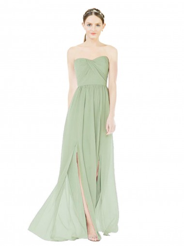 Long Sleeveless Soft Chiffon Sage Sweetheart A-Line Semi Formal Evening Dress / Bridesmaid Dress Colchester