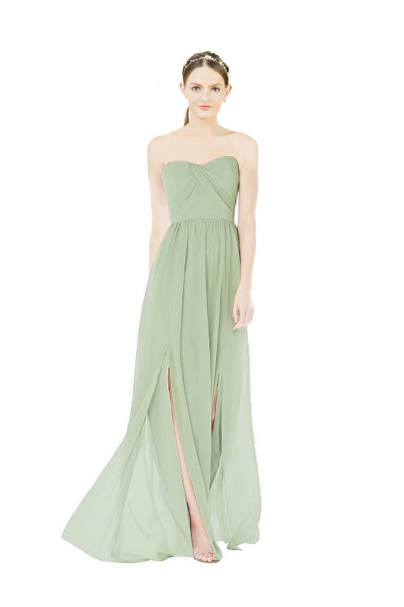 Long Sleeveless Soft Chiffon Sage Sweetheart A-Line Semi Formal Evening Dress / Bridesmaid Dress Colchester