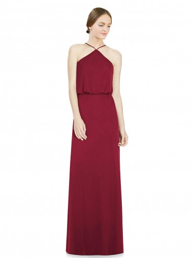 Long Sleeveless Soft Chiffon Burgundy Halter Neck A-Line Bridesmaid Dress Colchester