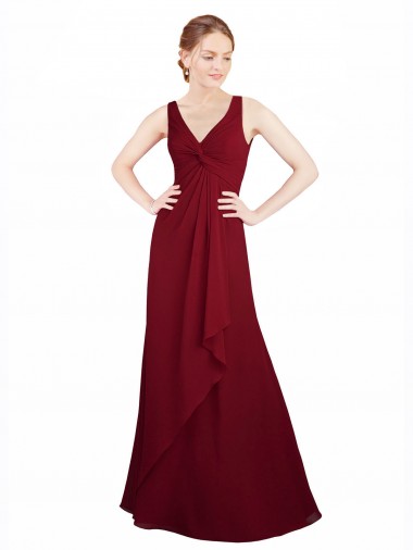 Long Sleeveless Chiffon Burgundy V-Neck A-Line Bridesmaid Dress / Evening Dress Colchester