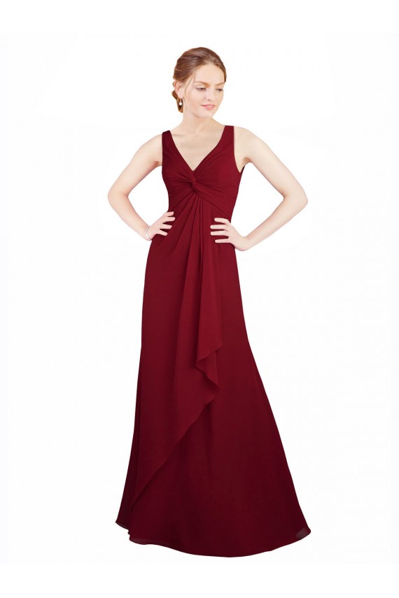 Long Sleeveless Chiffon Burgundy V-Neck A-Line Bridesmaid Dress / Evening Dress Colchester