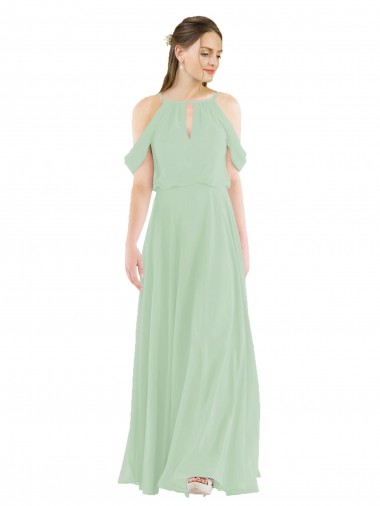 Long Sleeveless Soft Chiffon Sage Sheath Bridesmaid Dress Colchester