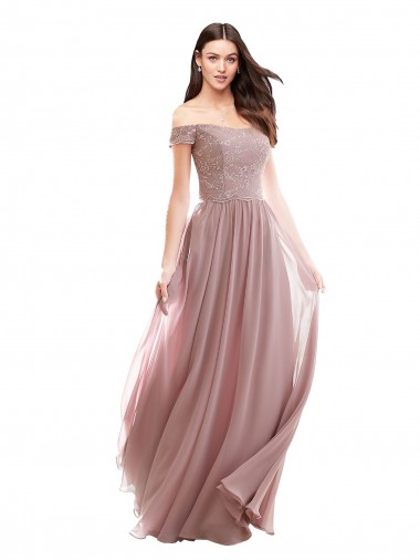 Long Cap Sleeves Soft Chiffon & Lace Pink A-Line Bridesmaid Dress Colchester