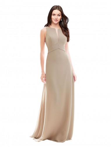 Long Sleeveless Soft Chiffon Champagne High Neck A-Line Bridesmaid Dress Colchester