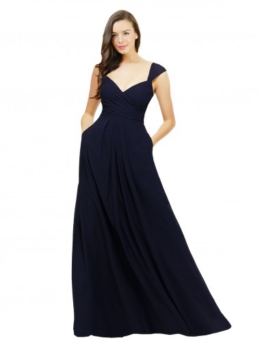 Long Sleeveless Chiffon Dark Navy Sweetheart A-Line Bridesmaid Gowns Colchester