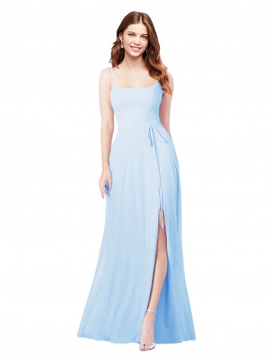 Long Sleeveless Soft Chiffon Light Sky Blue Sheath Bridesmaid Dress Colchester