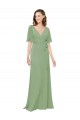 Long Short Flutter Sleeves Soft Chiffon Seagrass A-Line Bridesmaid Dress Colchester